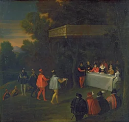Un repas servi à Henri IV, Marie de Médicis, Élisabeth de France et le Dauphin Louis dans la forêt de Fontainebleau, après 1590